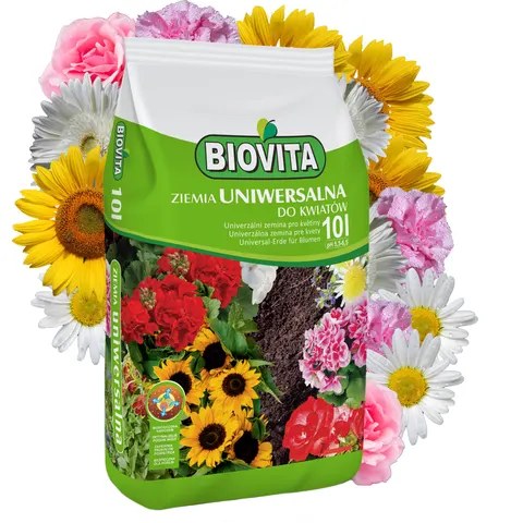 Biovita Ziemia uniwersalna 10L do kwiatów i roślin ogrodowych, żyzne podłoże z nawozem, gotowe do sadzenia