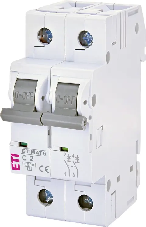 Wyłącznik nadprądowy 2P C 2A 6kA AC, ETIMAT 6 2p C2; 002143508, ETI