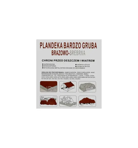 Plandeka brązowo-srebrna SUPER GRUBA 2x3m (210g)