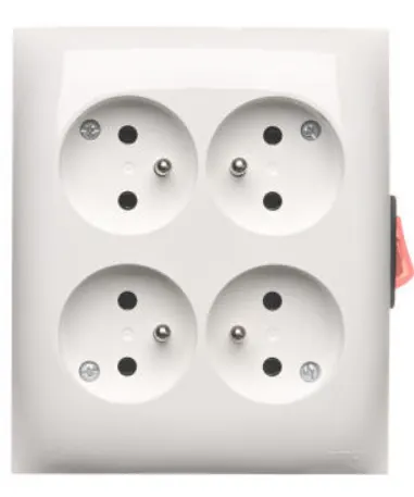 AQUACLICK Gniazdo wtyczkowe poczwórne z uziemieniem - w wersji IP20 - z wbudowanym wyłącznikiem, 16A, zaciski śrubowe; biały