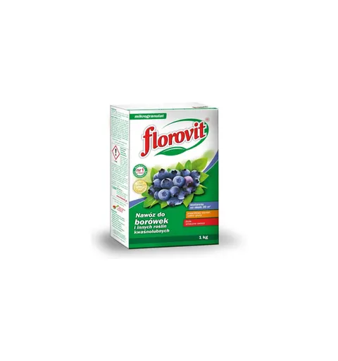 Nawóz do borówek i innych roślin kwaśnolubnych 1kg FLOROVIT Karton, mikrogranulat, duże, smaczne owoce, obfite plony, prawidłowy wzrost