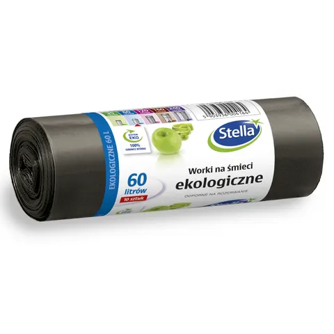 Worki na śmieci ekologiczne z taśmą czarne 60L 10 szt. Stella