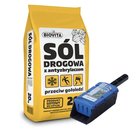 Zestaw Sól drogowa przeciw gołoledzi 20kg + niebieska szufelka