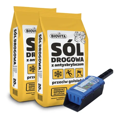 Zestaw 2 x Sól drogowa przeciw gołoledzi 20kg + niebieska szufelka