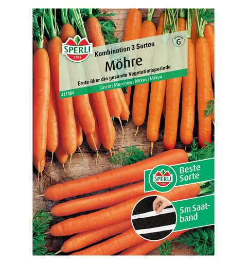 Marchew 'Kombination 3 Sorten (Nantaise 2, Rotin, Lange rote stumpfe ohne Herz 2)' Nasiona PREMIUM Sperli