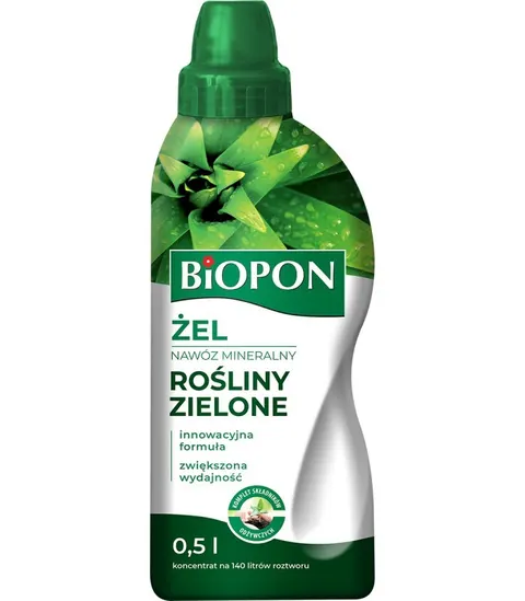 Nawóz do roślin zielonych w żelu 0,5L BIOPON nawóz mineralny, zwiększona wydajność, komplet składników odżywczych, innowacyjna formuła