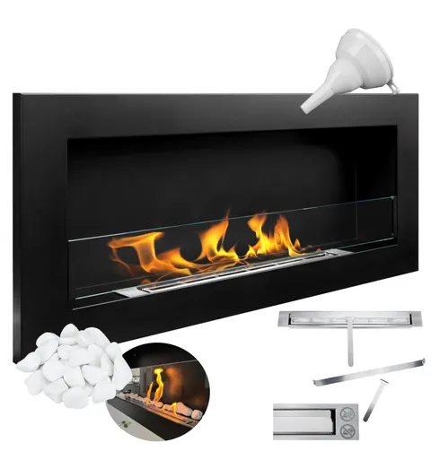Biokominek 900x400 Slim Czarny z szybą super płaski 12CM