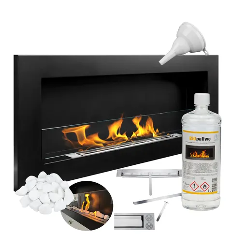 Biokominek 900x400 SLIM CZARNY + Biopaliwo 1L neutralne