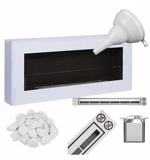 Biokominek 900x400 Box biały mat z szybą