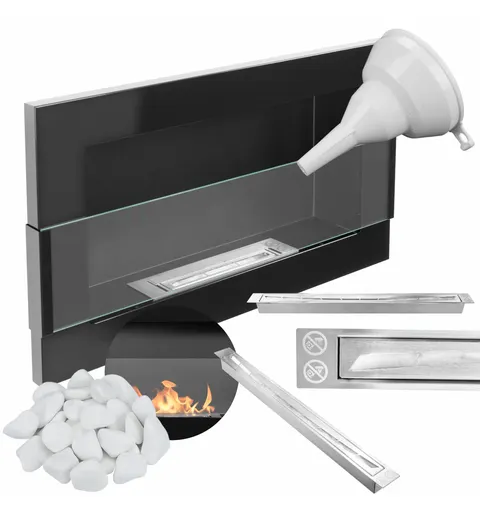 Biokominek 650x400 czarny połysk z szybą