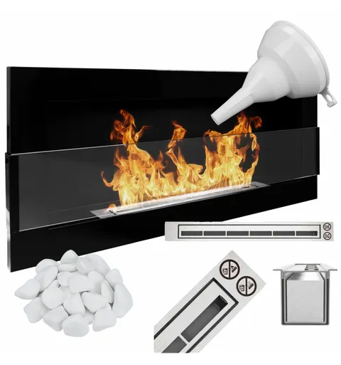 Biokominek 900x400 czarny połysk z szybą