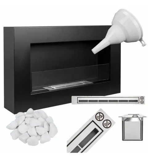 Biokominek 650x400 BOX czarny z szybą