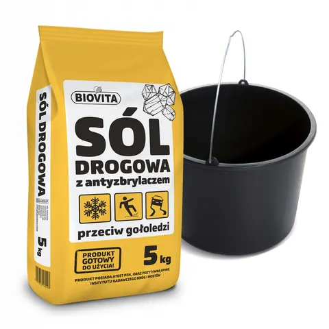 Sól drogowa przeciw gołoledzi 5 kg + wiadro 12 L
