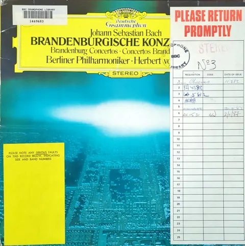 Herbert von Karajan: Brandenburgische Konzerte LP 2531332 Deutsche Grammophon EX