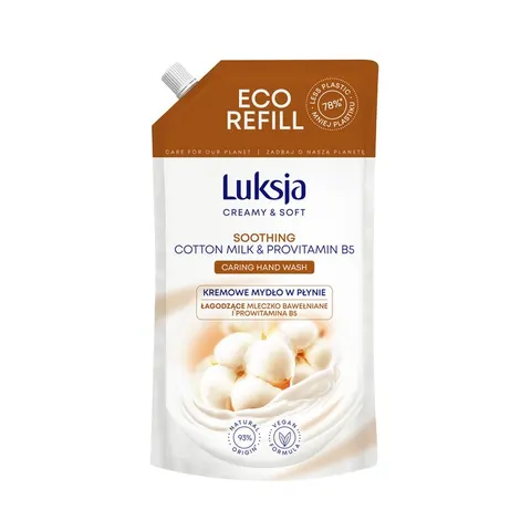 LUKSJA MYDŁO W PŁYNIE ZAPAS 900ML CREAMY&SOFT MLECZKO BAWEŁNIANE I PROWITAMINA B5