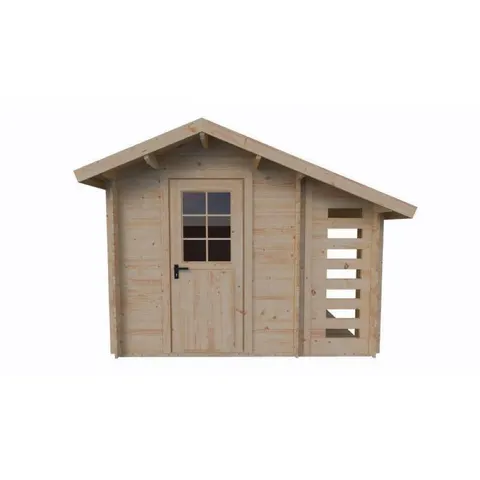 Domek narzędziowy KOKOSZKA B z drewutnią 305 × 280 cm – 8,5 m²