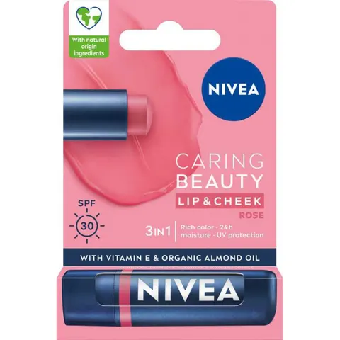Nivea Caring Beauty pielęgnująca pomadka do ust 3w1 Rose 4.8g