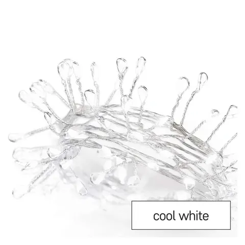 Dekoracje - 100LED small nano łezki, jeżyk, 2,4m 3xAA zimna biel, sreb przew, IP20, timer; D3FC01, EMOS