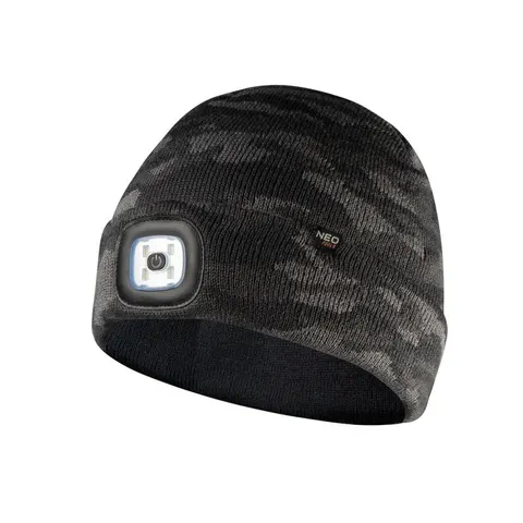 Czapka z latarką LED 180lm IP43 (3 poziomy świecenia, ładowanie usb), dwuwarstwowa, CAMO URBAN; 81-632, NEO