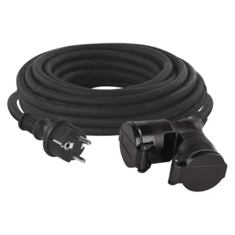 Przedłużacz ogrodowy 15 m / 2 gniazda / czarny / guma / 230 V / 1,5 mm2