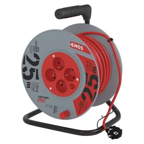 Przedłużacz bębnowy 25 m / 4 gniazda / czerwony / PVC / 230 V / 1 mm2