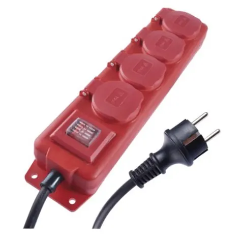 Przedłużacz 3 m / 4 gniazda / z wyłącznikiem / czarno-czerwony / guma-neopren / 1,5 mm2