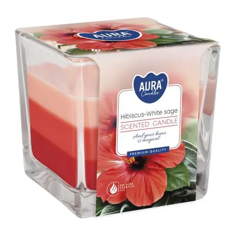 BISPOL AURA Świeca zapachowa w szkle trójkolorowa SNK80-356 HIBISKUS - BIAŁA SZAŁWIA, 1 szt