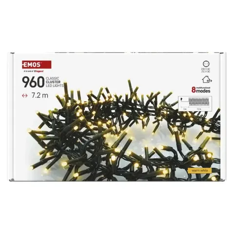 Lampki choinkowe LED Cluster, jeżyk, 960LED 7,2m, ciepła biel, 64 programów, IP44