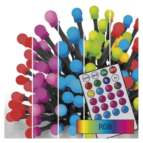 Lampki choinkowe 96LED cherry 10m, RGB, 64 programy, pilot, IP44, timer