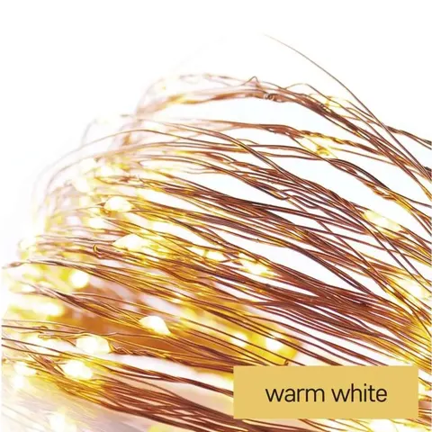 Dekoracje - 100 LED nano łezki 10m ciepła biel, miedziany przewód, IP44 timer; DAW02, EMOS