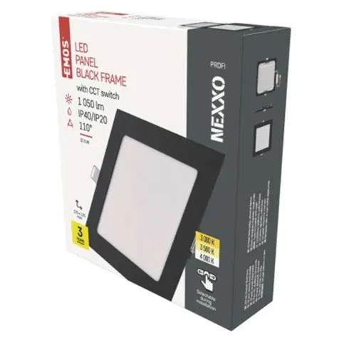 Panel LED wpuszczany NEXXO, kwadrat, czarny, 12W, CCT