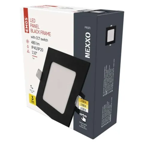 Panel LED wpuszczany NEXXO, kwadrat, czarny, 7W, CCT
