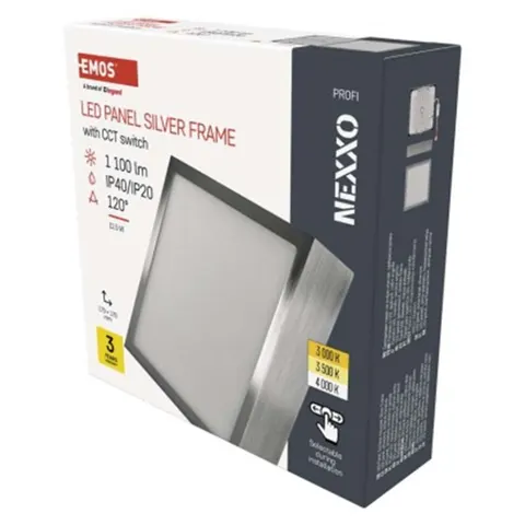 Panel LED natynkowy NEXXO, kwadrat, srebrny, 12,5W, CCT