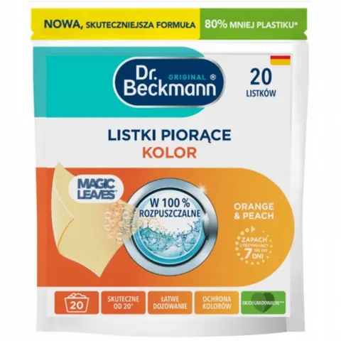 DR BECKMANN MAGIC LEAVES Listki piorące KOLOR, 20 szt