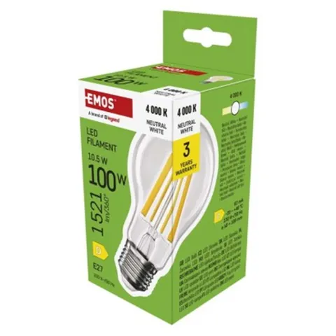 Żarówka LED Filament A60 / E27 / 10,5 W (100 W) / 1521 lm / 1521 lm / neutralna biel