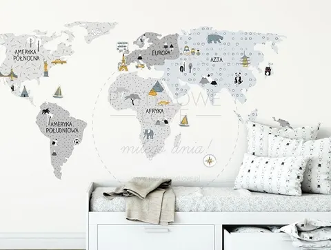 Naklejka na ścianę - mapa świata szara