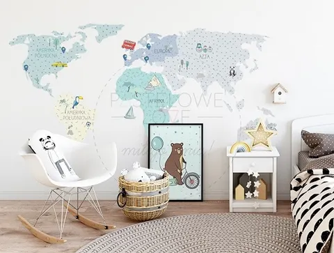 Naklejka na ścianę - mapa świata miętowa