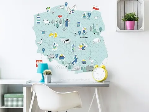 Naklejka na ścianę - mapa Polski miętowa