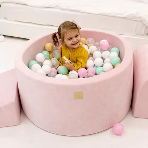 Suchy basen Velvet z piłeczkami (200 szt) pudrowy róż MeowBaby