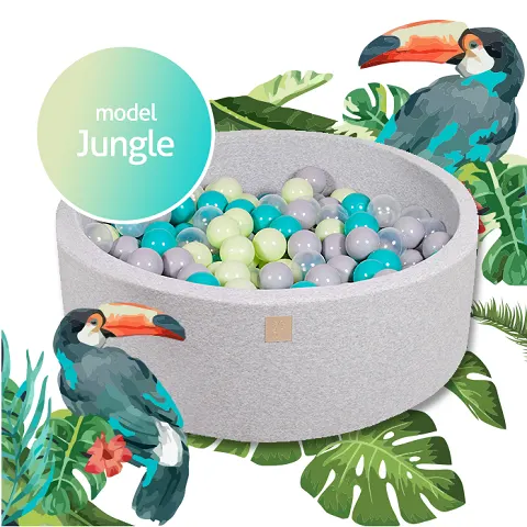 Basen jasnoszary Jungle + 250 piłek - gotowy zestaw bawełniany MeowBaby