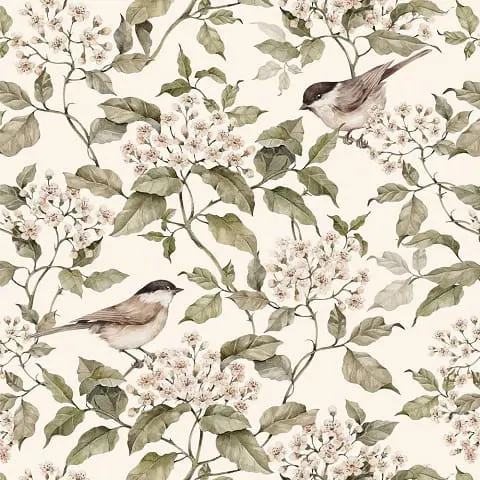 Tapeta dziecięca Birds and Beige Spring ptaszki