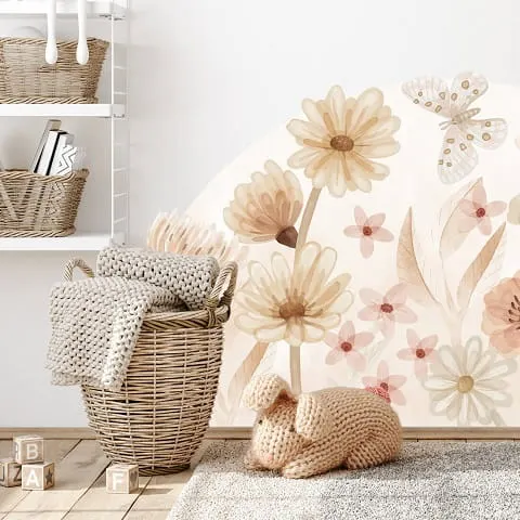 Naklejka na ścianę łąka boho kwiaty