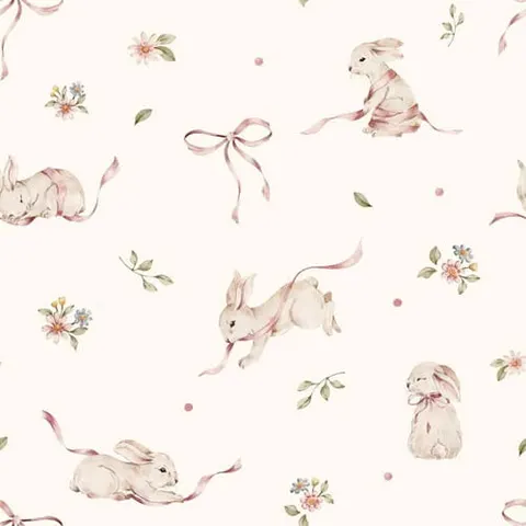 Tapeta dziecięca króliczki Pink rabbits on white