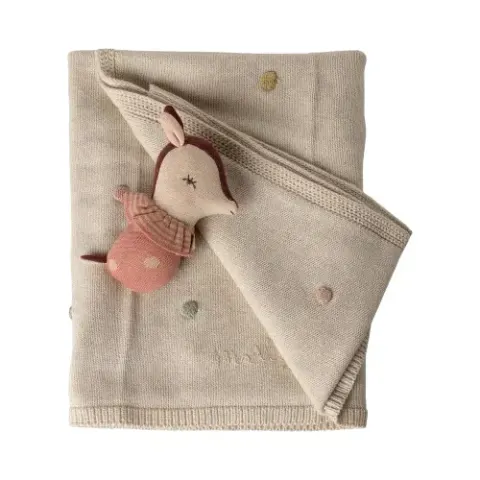 Maileg kocyk dla niemowląt + grzechotka Baby blanket – Rose 70x90 cm