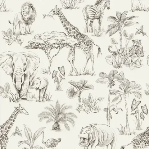 Tapeta dziecięca zwierzęta safari cream w pasach 280x53 cm