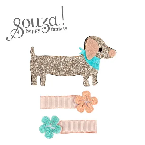 Souza! Spinki do włosów brokatowe kwiatki i jamnik Ilja 3 szt.