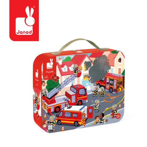 Janod Puzzle w walizce Strażacy 24 elementy 3+