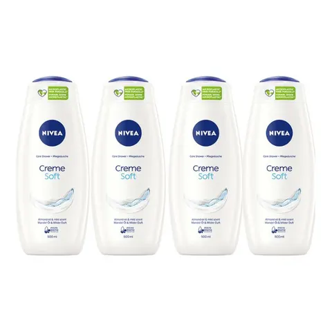 NIVEA CREME SOFT Kremowy żel pod prysznic, 500 ml, pakiet 4 szt.