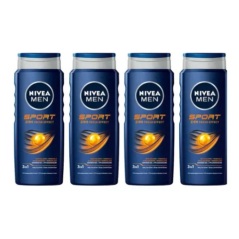 NIVEA MEN Żel pod prysznic 3w1 SPORT, 500 ml, pakiet 4 szt.