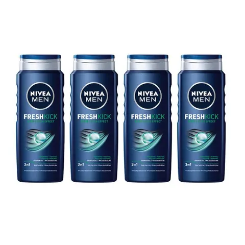 NIVEA MEN Żel pod prysznic 3w1 FRESH KICK, 500 ml, pakiet 4 szt.